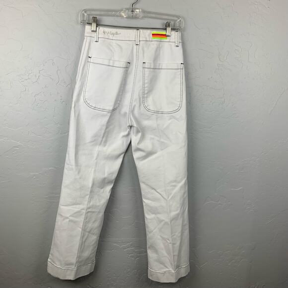 Vilagallo Lidia Denim Pants Womens White Straight Leg Side Button Pockets US 6 - Picture 2 of 9